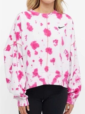 Nike Women’s 2X White Pink Tie-Dye Crew Sweatshirt Oversized Cropped Plus Size